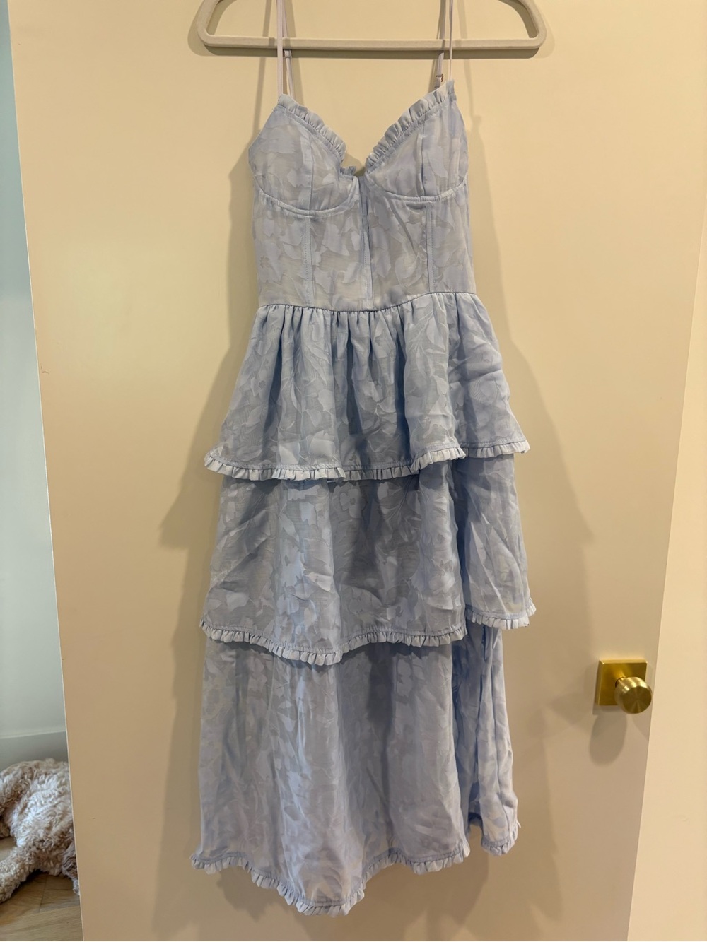 Free People Pale Blue Tiered Ruffle Floral Dress
